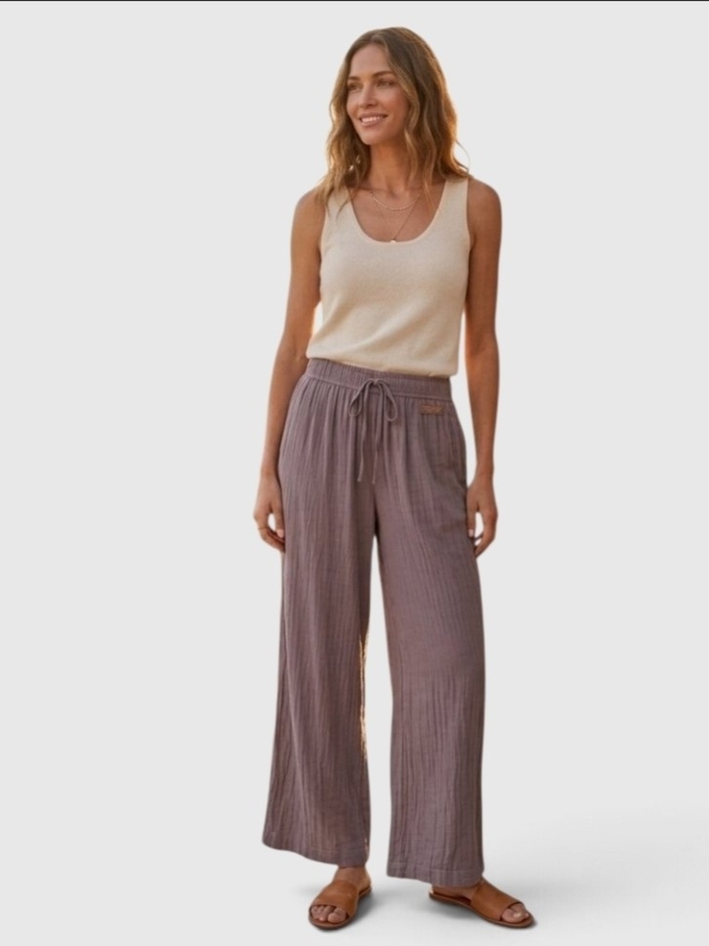 Rachel Zoe Wide-Leg Muted Purple Flowy Drawstring Pants Elastic Waist Size M